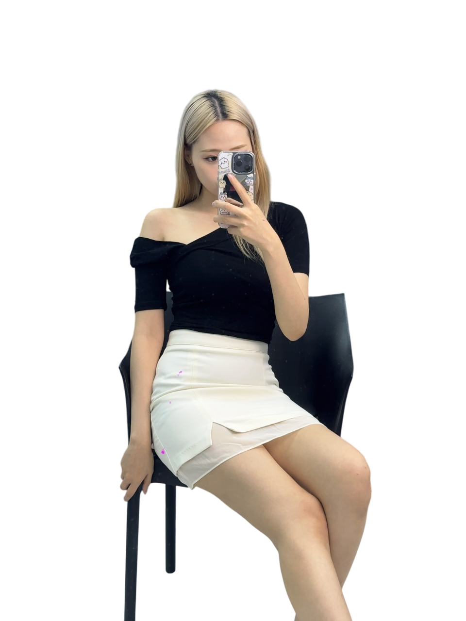 Black Off-Shoulder Short-Sleeve Top with White High-Waist Skirt - Chic Fresh Set