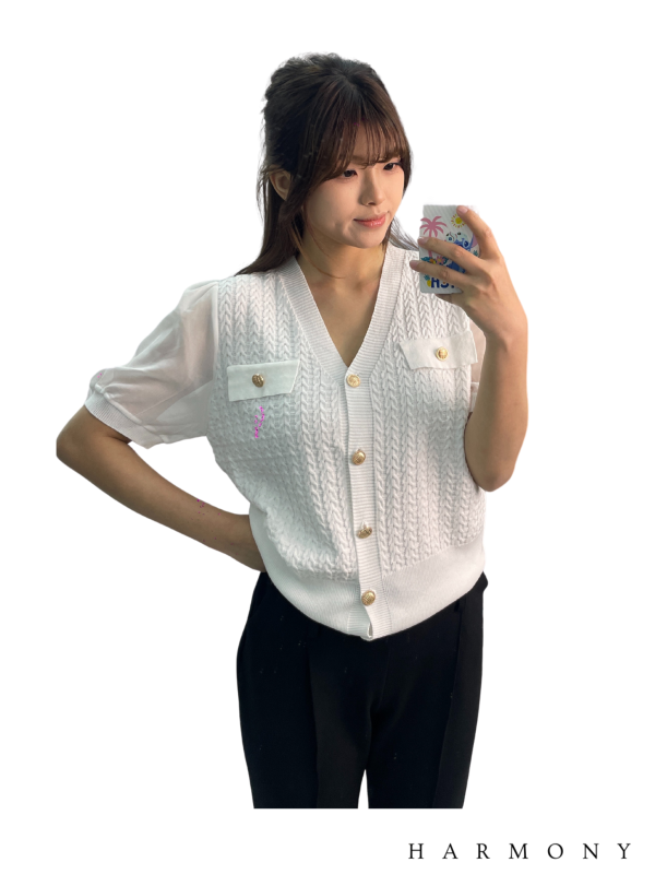 New Gold Button V-neck Knit Office Cardigan
